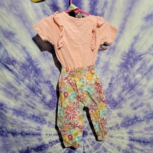 Unbranded 3 Peice Set Girls Dusty Coral Top With Foral Tie Bottoms Size 3-6 M - Picture 4 of 16